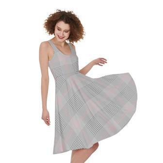 Grey Prince of Wales Check Print Sleeveless Knee Length Dress | Newhawaiianshirts CA