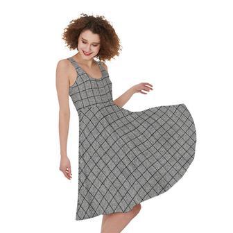 Grey Windowpane Pattern Print Sleeveless Knee Length Dress | Newhawaiianshirts CA