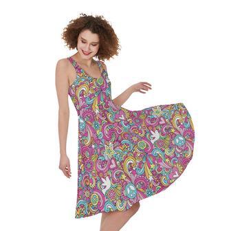 Groovy Girly Peace Pattern Print Sleeveless Knee Length Dress | Newhawaiianshirts UK