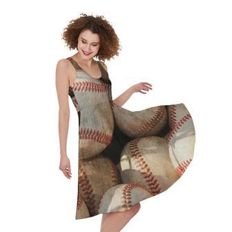 Grunge Baseballs Print Sleeveless Knee Length Dress | Newhawaiianshirts AU