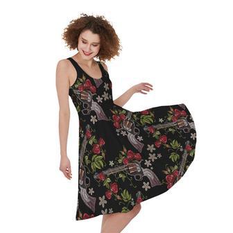 Guns And Flowers Pattern Print Sleeveless Knee Length Dress | Newhawaiianshirts