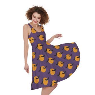 Halloween Bat And Moon Pattern Print Sleeveless Knee Length Dress | Newhawaiianshirts CA