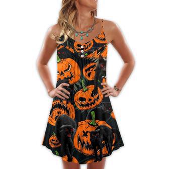 Halloween Black Cat Pumpkin Scary Tropical - V-Neck Sleeveless Cami Dress | Newhawaiianshirts UK