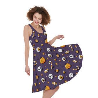 Halloween Eyeball Pattern Print Sleeveless Knee Length Dress | Newhawaiianshirts