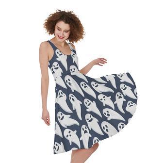 Halloween Ghost Pattern Print Sleeveless Knee Length Dress | Newhawaiianshirts AU