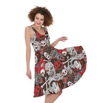 Halloween Monsters Pattern Print Sleeveless Knee Length Dress | Newhawaiianshirts AU