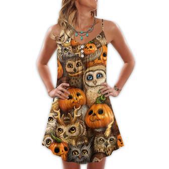 Halloween Owl Pumpkin Pattern - V-Neck Sleeveless Cami Dress | Newhawaiianshirts DE