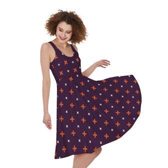 Halloween Plus And Cross Pattern Print Sleeveless Knee Length Dress | Newhawaiianshirts AU