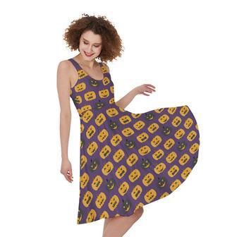 Halloween Pumpkin Pattern Print Sleeveless Knee Length Dress | Newhawaiianshirts DE