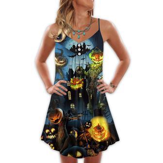 Halloween Pumpkin Scary Sky Night - V-Neck Sleeveless Cami Dress | Newhawaiianshirts DE