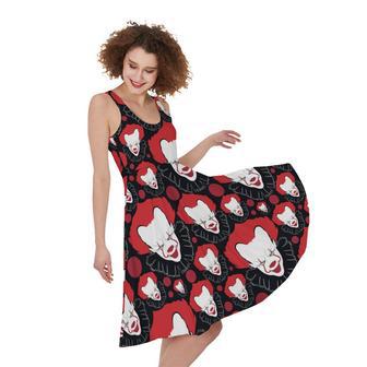 Halloween Scary Clown Pattern Print Sleeveless Knee Length Dress | Newhawaiianshirts DE