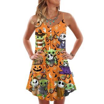 Halloween Star Wars Baby Yoda Jack Skellington - V-Neck Sleeveless Cami Dress | Newhawaiianshirts CA