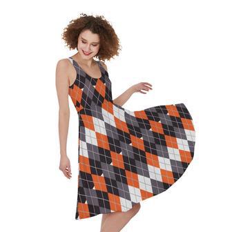 Halloween Themed Argyle Pattern Print Sleeveless Knee Length Dress | Newhawaiianshirts CA