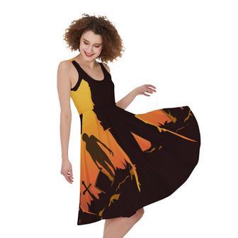 Halloween Walking Zombie Print Sleeveless Knee Length Dress | Newhawaiianshirts