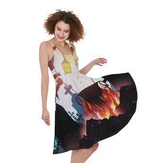 Halloween Witch And Cauldron Print Sleeveless Knee Length Dress | Newhawaiianshirts DE