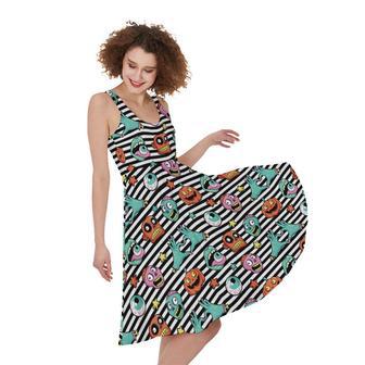 Halloween Zombie Striped Pattern Print Sleeveless Knee Length Dress | Newhawaiianshirts AU