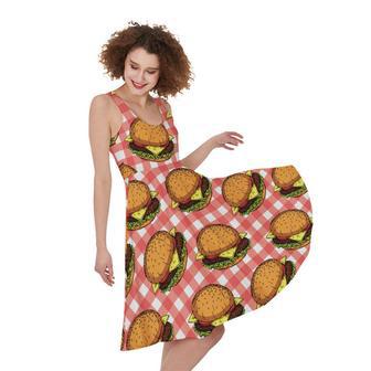 Hamburger Plaid Pattern Print Sleeveless Knee Length Dress | Newhawaiianshirts DE