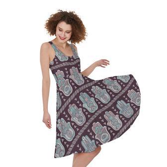 Hamsa Symbol Pattern Print Sleeveless Knee Length Dress | Newhawaiianshirts DE