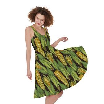 Hand-Drawn Corncob Pattern Print Sleeveless Knee Length Dress | Newhawaiianshirts UK