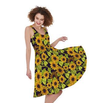 Hand Drawn Sunflower Pattern Print Sleeveless Knee Length Dress | Newhawaiianshirts UK