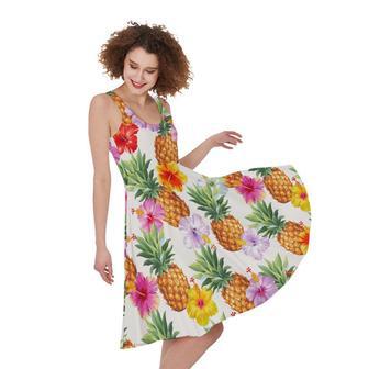 Hawaii Hibiscus Pineapple Pattern Print Sleeveless Knee Length Dress | Newhawaiianshirts