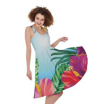 Hawaiian Aloha Flower Print Sleeveless Knee Length Dress | Newhawaiianshirts CA