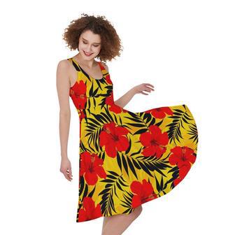 Hawaiian Hibiscus Flowers Pattern Print Sleeveless Knee Length Dress | Newhawaiianshirts CA