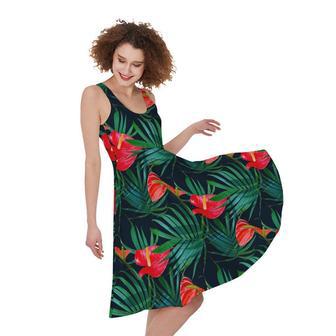 Hawaiian Tropical Flowers Pattern Print Sleeveless Knee Length Dress | Newhawaiianshirts UK