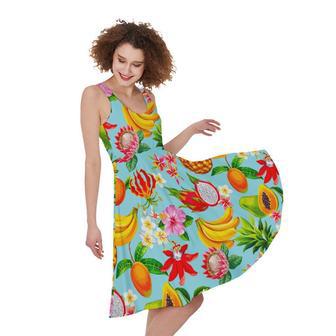 Hawaiian Tropical Fruits Pattern Print Sleeveless Knee Length Dress | Newhawaiianshirts UK