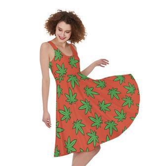 Hemp Leaf Pattern Print Sleeveless Knee Length Dress | Newhawaiianshirts UK