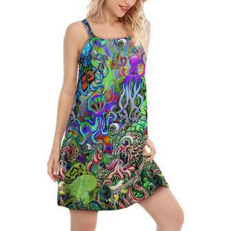 Hippie Funny Octopus Love Music - Women's Sleeveless Cami Dress | Newhawaiianshirts