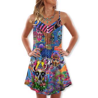 Hippie Love Life Mix Color Skull - V-Neck Sleeveless Cami Dress | Newhawaiianshirts