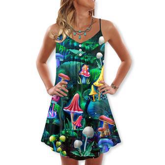 Hippie Mushroom Galaxy Neon Art - V-Neck Sleeveless Cami Dress | Newhawaiianshirts CA