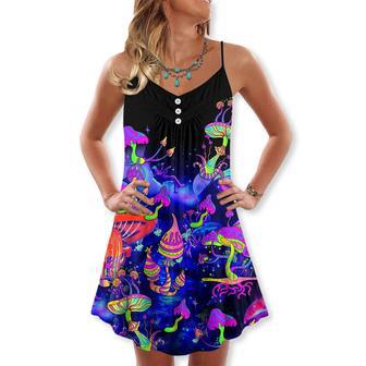 Hippie Mushroom Galaxy Neon Colorful Art - V-Neck Sleeveless Cami Dress | Newhawaiianshirts CA