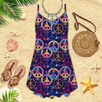 Hippie Peace Love Music Spaghetti Strap Summer Dress | Newhawaiianshirts UK