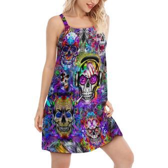 Hippie Skull Color Flowers - Women's Sleeveless Cami Dress | Newhawaiianshirts AU