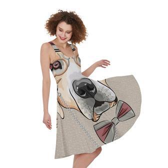 Hipster Labrador Retriever Print Sleeveless Knee Length Dress | Newhawaiianshirts CA