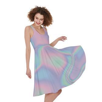 Holographic Waves Print Sleeveless Knee Length Dress | Newhawaiianshirts AU