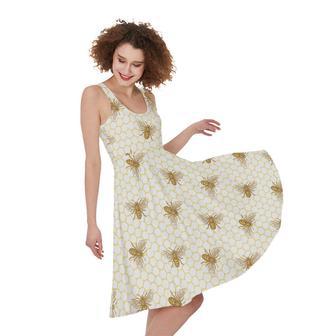 Honey Bee Hive Pattern Print Sleeveless Knee Length Dress | Newhawaiianshirts UK