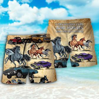 Horse Muscle Car I Like Muscle Car And Horse Beach Short | Newhawaiianshirts UK