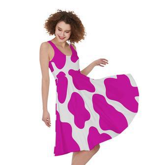 Hot Pink And White Cow Print Sleeveless Knee Length Dress | Newhawaiianshirts