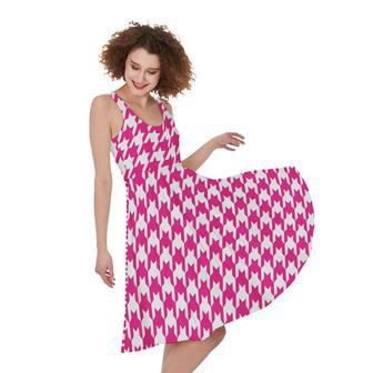 Hot Pink And White Houndstooth Print Sleeveless Knee Length Dress | Newhawaiianshirts UK