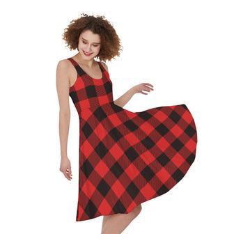 Hot Red Buffalo Plaid Print Sleeveless Knee Length Dress | Newhawaiianshirts CA