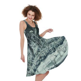 Howling Snowy Wolf Painting Print Sleeveless Knee Length Dress | Newhawaiianshirts