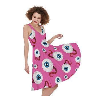 Human Eyeball Pattern Print Sleeveless Knee Length Dress | Newhawaiianshirts DE