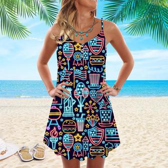 Independence Day Neon Style Spaghetti Strap Summer Dress | Newhawaiianshirts UK