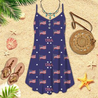 Independence Day Of July Usa Patriotic Flags Spaghetti Strap Summer Dress | Newhawaiianshirts DE