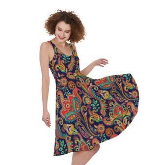 Indian Paisley Pattern Print Sleeveless Knee Length Dress | Newhawaiianshirts