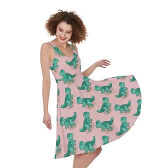 Isometric Tyrannosaurus Pattern Print Sleeveless Knee Length Dress | Newhawaiianshirts AU