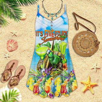 It's 5 O'clock Somewhere Parrot Cocktail Party Spaghetti Strap Summer Dress | Newhawaiianshirts AU